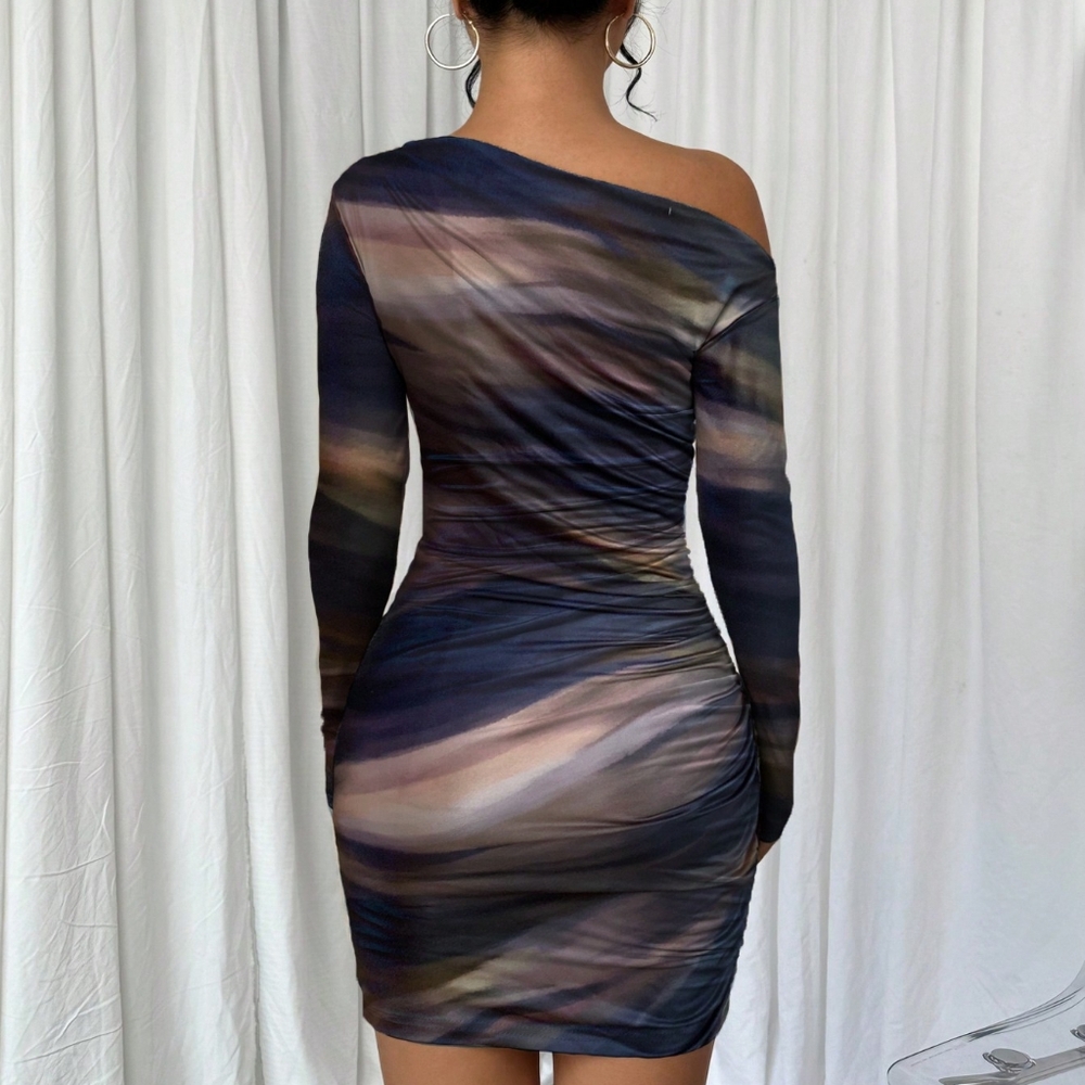Asymmetrical Neck Long Sleeve Dress - Picture 5 of 5